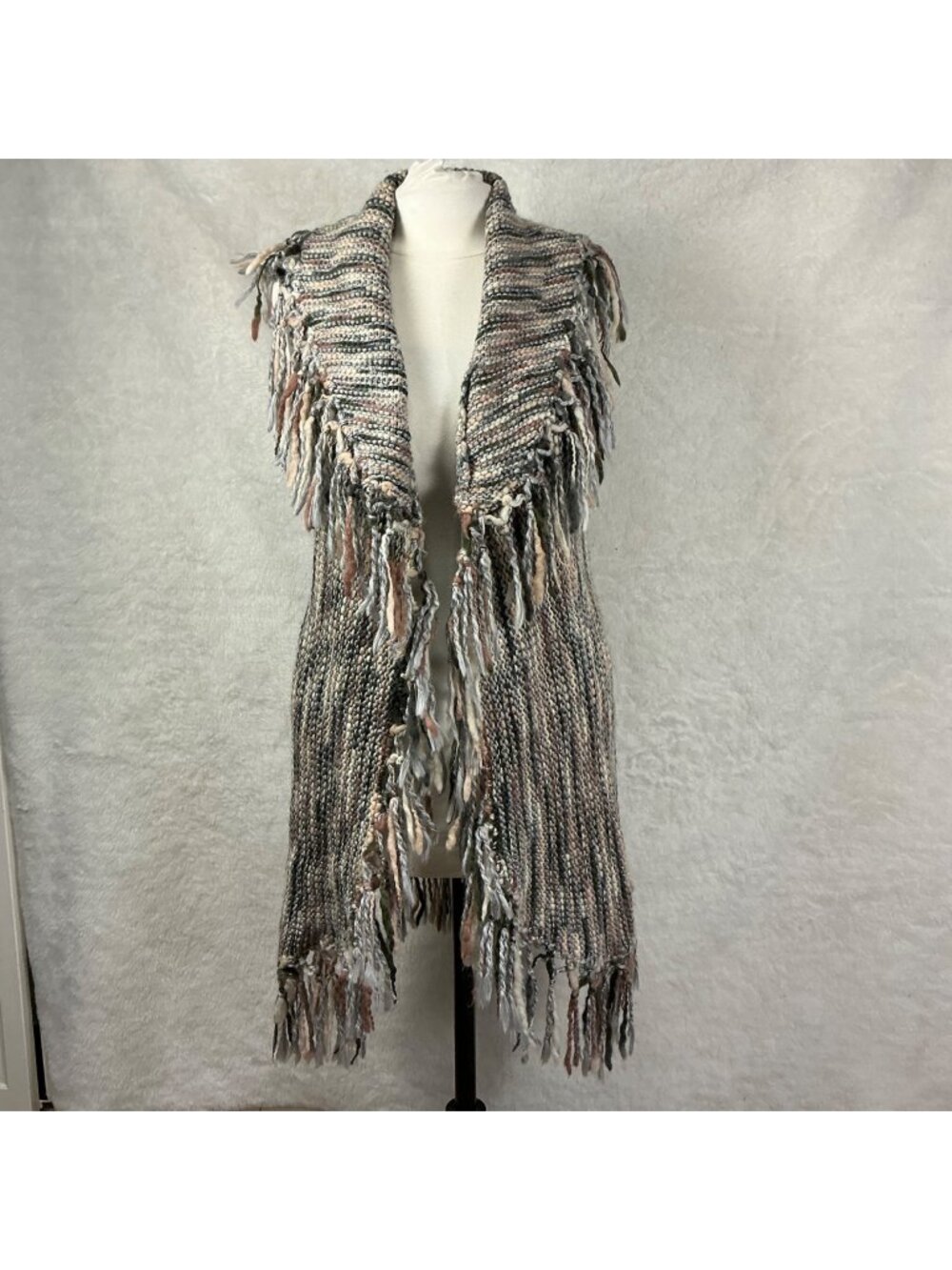 Chico’s Drama Fringe Nolan multicolor medium Cardigan Vest Boho Style layering